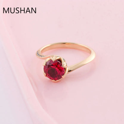 MUSHAN Luxury Custom 14K 18K Gold Rings Band Jewelry Lab Grown Ruby Gemstones Party Bridal Wedding Ring For Women