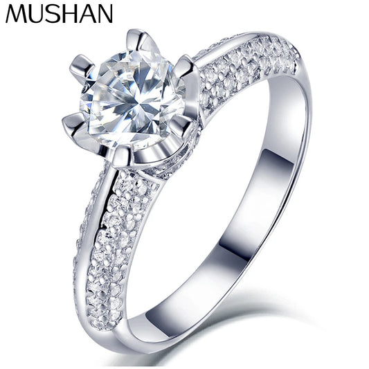MuShan Luxury Jewelry 925 Sterling Silver Ring Moissanite Christmas Ring for Friend 18K Gold Plated MST Patent Fine Rings