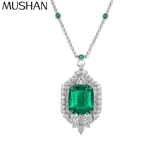 MuShan Brand Jewelry 925 Sterling Silver Necklace Lab Grown Ruby Asscher Daily Wear for Women 18K Gold Plated Anniversary Neckla