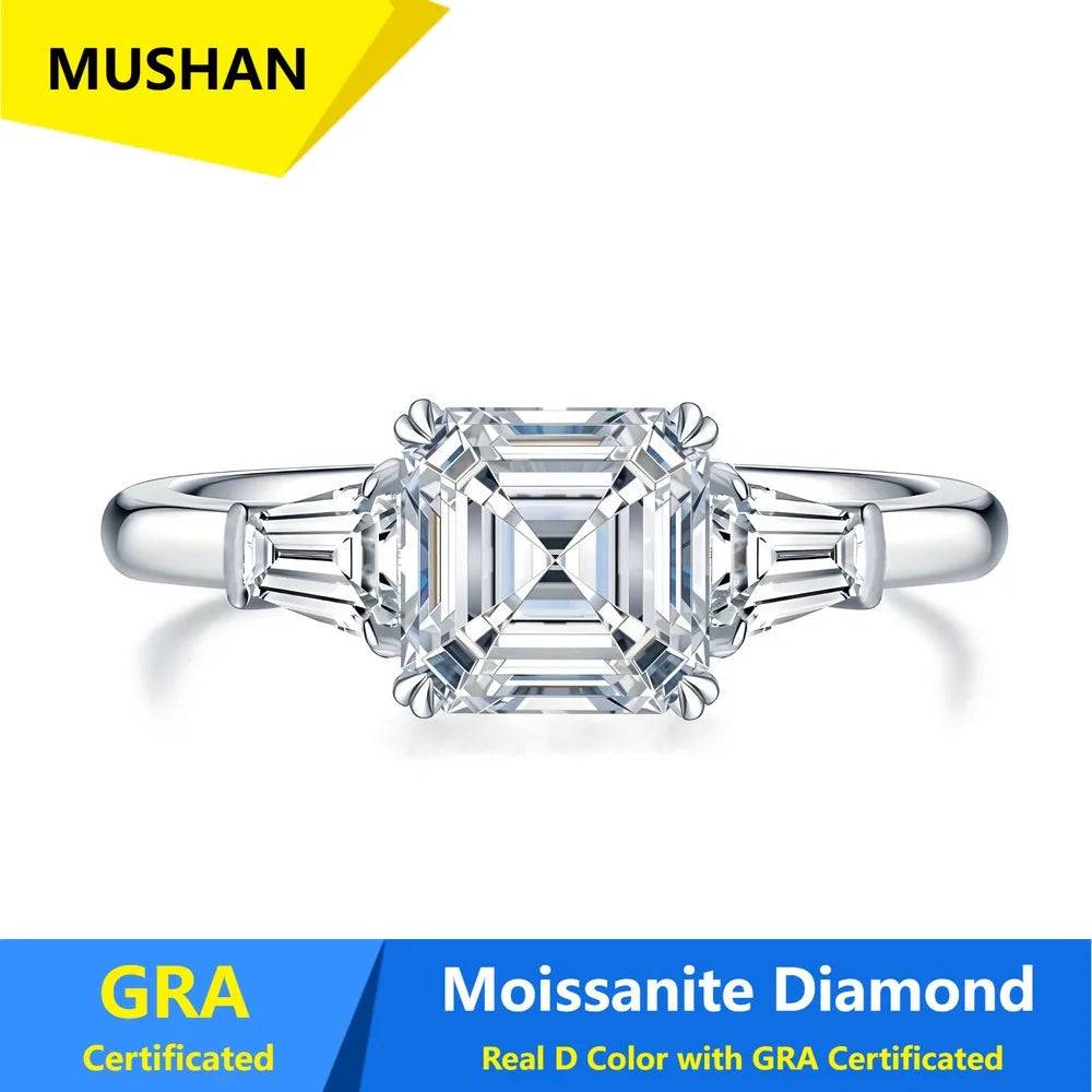 Anillo de joyería de lujo MUSHAN de plata de ley 925 para mujer, anillo de diamantes de moissanita con certificado GRA, esmeralda, color D, joyería fina