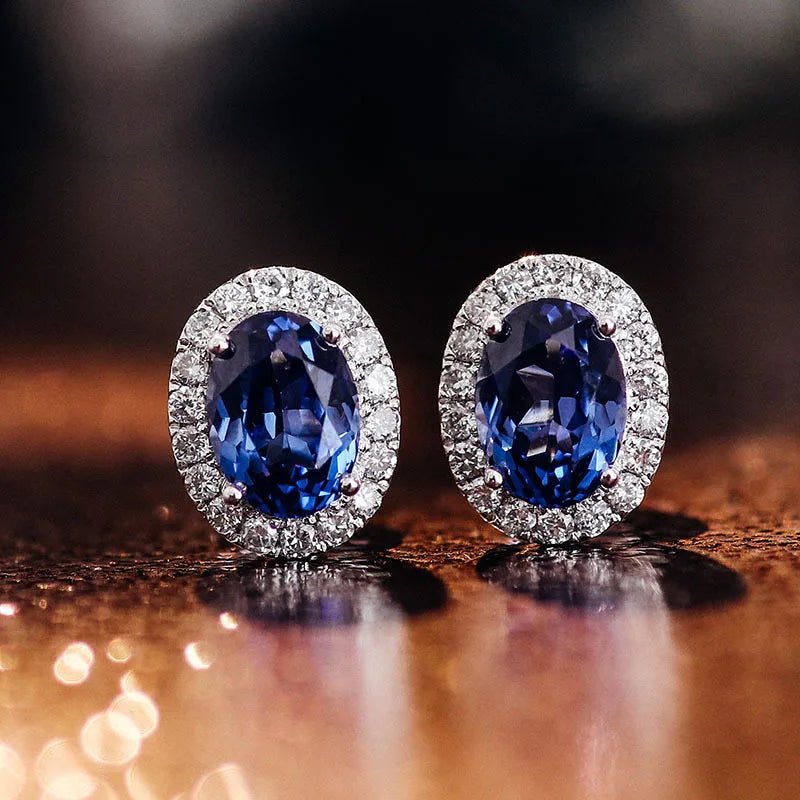 MUSHAN Custom Jewelry 10k 14k 18k Gold Platinum PT950 925 Silver Stud Earrings Women 1ct Lab Grown Sapphire Earrings Ear Pin