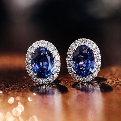MUSHAN Custom Jewelry 10k 14k 18k Gold Platinum PT950 925 Silver Stud Earrings Women 1ct Lab Grown Sapphire Earrings Ear Pin