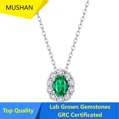 MUSHAN Luxury Jewelry 925 Sterling Silver Chain Pendant Necklace Lab Grown Emerald Ruby Gemstones Necklaces Pendants GRC Jewelry