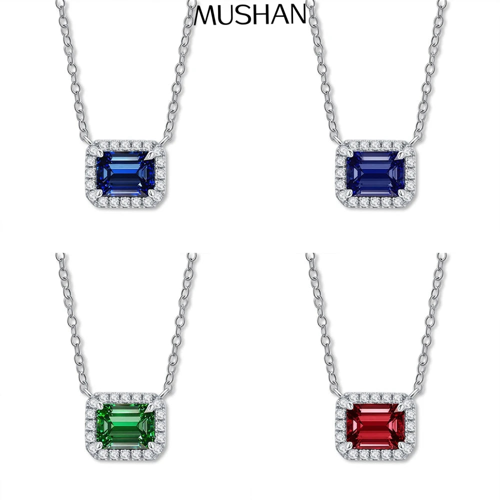 MUSHAN Bijoux de luxe pour femme, pendentif cube de sucre en argent sterling S925 avec diamant haut carbone, collier avec saphir et diamants