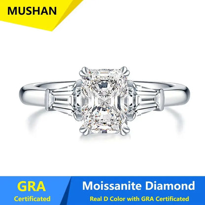 MUSHAN Luxury Jewelry 925 Sterling Silver Ring Band Women GRA Certificated Moissanite Diamond Emerald D Color Rings Fine Jewelry