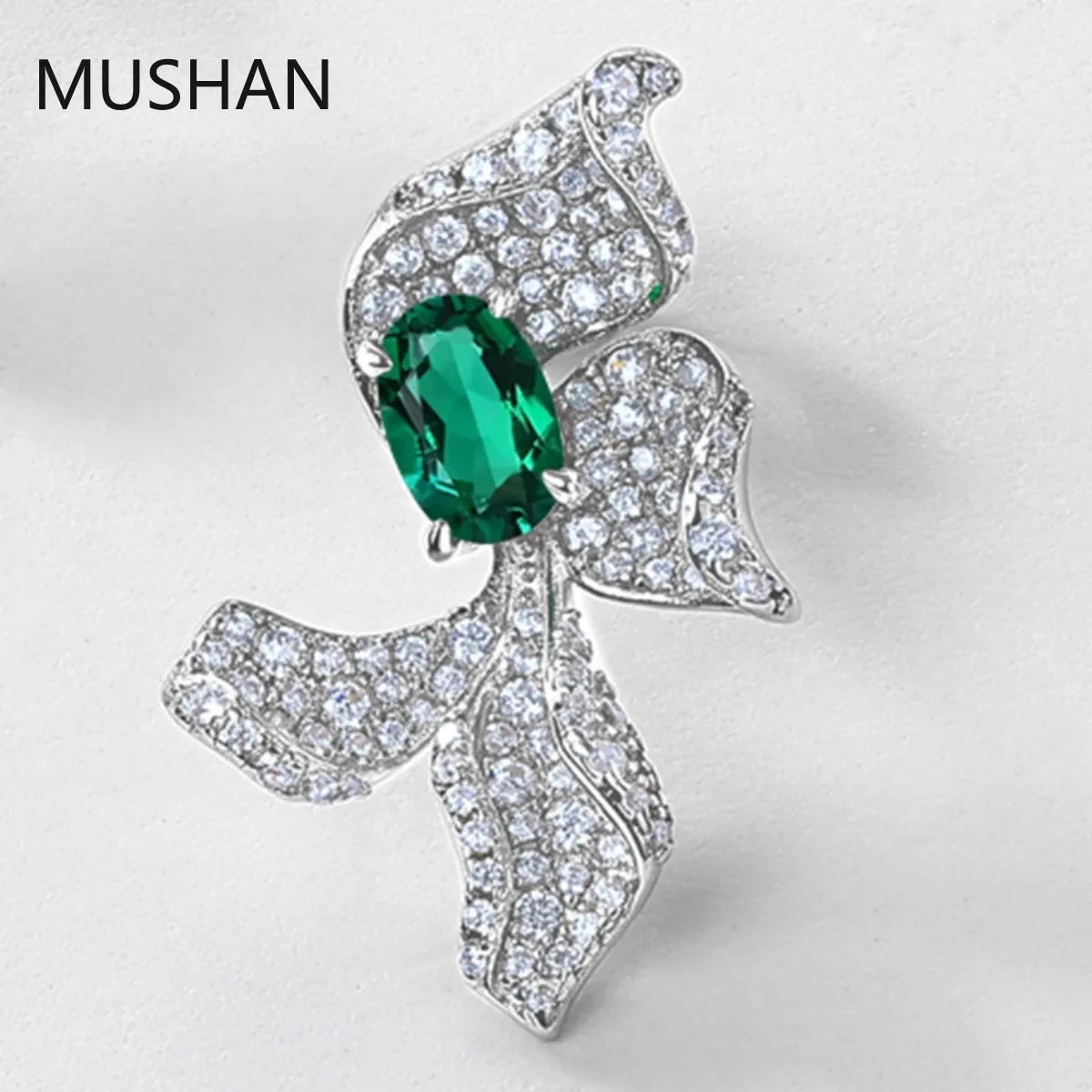 Pendientes de botón MUSHAN Jewelry de plata de ley 925 para mujer, con incrustaciones de esmeralda cultivada en laboratorio, pendientes de flores exagerados, venta al por mayor