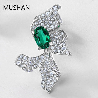 Pendientes de botón MUSHAN Jewelry de plata de ley 925 para mujer, con incrustaciones de esmeralda cultivada en laboratorio, pendientes de flores exagerados, venta al por mayor