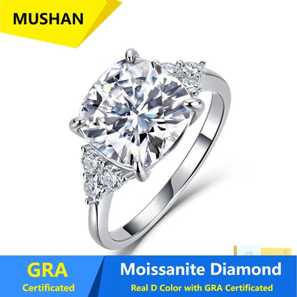 MUSHAN Luxury Jewelry 925 Sterling Silver Ring Band Women GRA Certificated Moissanite Diamond Emerald D Color Rings Fine Jewelry