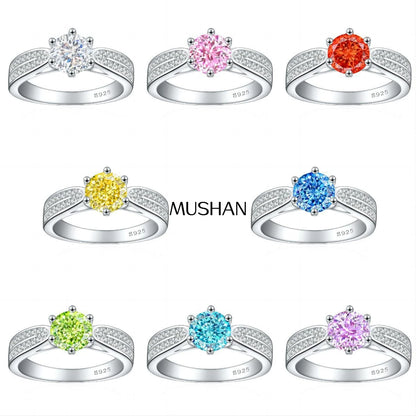 MuShan Jewelry 925 Sterling Silver Ring Wedding Band High Carbon Diamond Timeless Style Gift  Her Women Rings Fine Jewelry