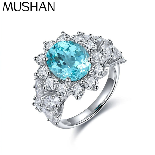 Anillo de joyería personalizada MUSHAN de plata de ley 925, anillo de lujo con corazón de rubí azul de laboratorio para mujer, anillos chapados en oro de 18 quilates con certificado GRC