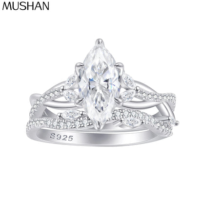 MuShan Designer Jewelry 925 Sterling Silver Ring Zircon 7A Round Daytime for Girlfriend 18K Real Gold Plated Fine Jewelry Rings