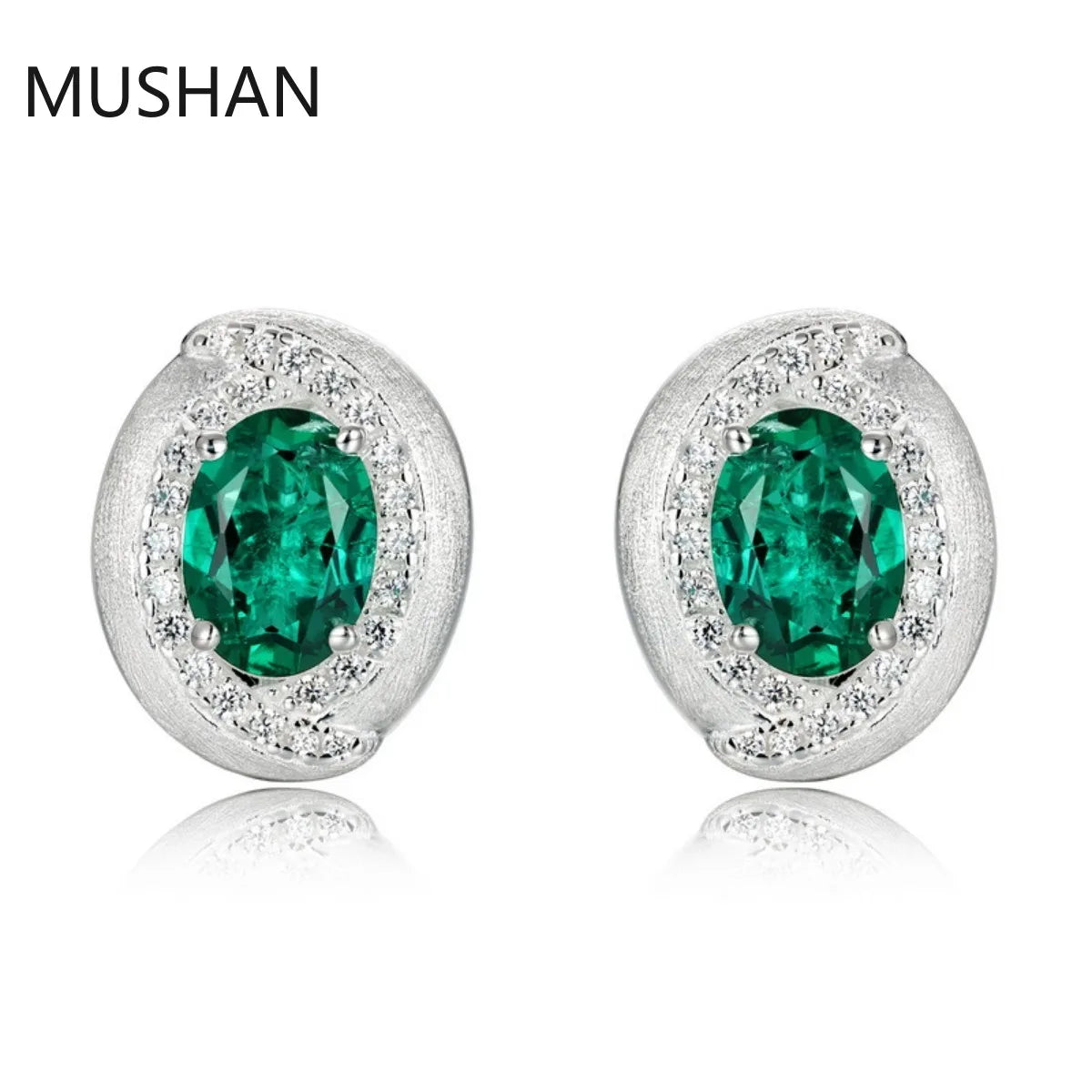 MUSHAN Luxury Jewelry S 925 Sterling Silver Stud Earrings Women GRC Certificated Lab Grown Emerald Earrings Stud Ear Pin Jewelry