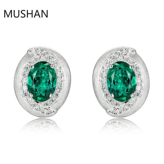 MUSHAN Luxury Jewelry S 925 Sterling Silver Stud Earrings Women GRC Certificated Lab Grown Emerald Earrings Stud Ear Pin Jewelry