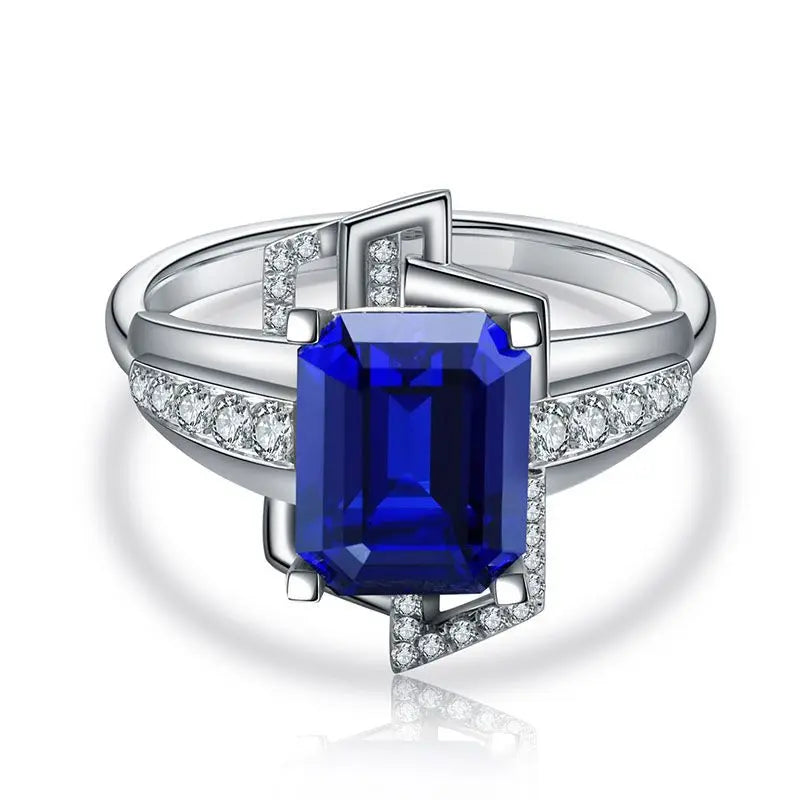 Bague MUSHAN personnalisée en argent sterling 925, bague de promesse pour femme avec saphir bleu ovale créé en laboratoire, bague anniversaire plaquée or 18K