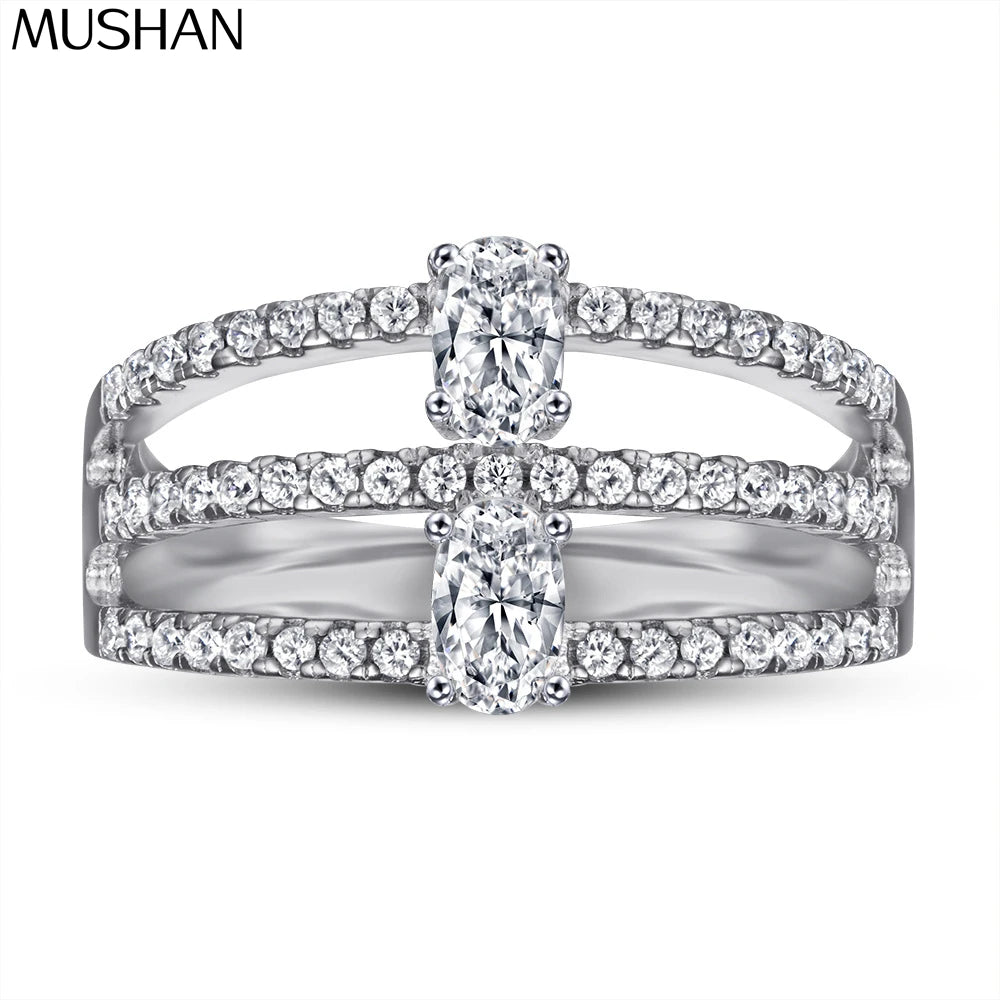 MuShan Designer Jewelry 925 Sterling Silver Ring Zircon 5A Grade Triangle Formal for Bride Real Gold Plated Fine Jewelry Rings