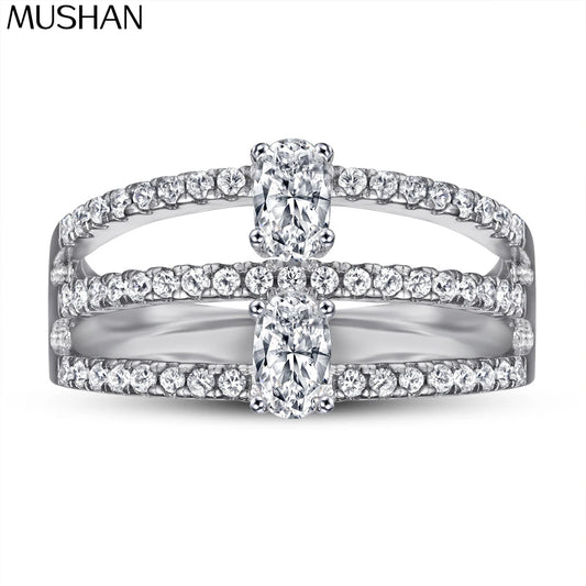 MuShan Designer Jewelry 925 Sterling Silver Ring Zircon 5A Grade Triangle Formal for Bride Real Gold Plated Fine Jewelry Rings