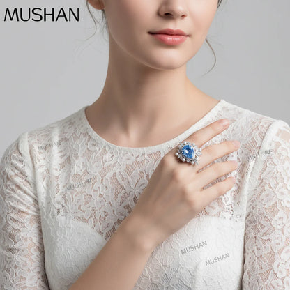 MUSHAN Luxury Jewelry 925 Sterling Silver Rings Bands High Carbon Gemstones 11*15mm Aquamarine Water Drop Ring S925 Fine Jewelry