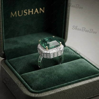 ShanBaoBao Luxury Jewelry 925 Sterling Silver Ring Band 12ctw High Carbon Diamond Green Gemstones Rings For Women s925 Jewelry