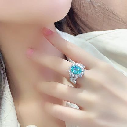 MUSHAN Custom Jewelry 925 Sterling Silver Ring Lab Blue Ruby Heart Luxury Ring for Women 18K Gold Plated GRC Certificate Rings
