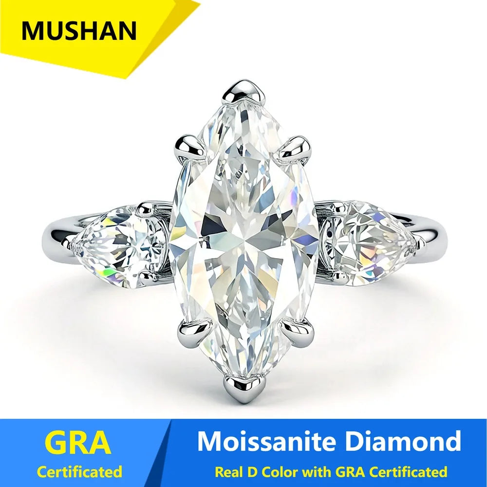 Bague MUSHAN Luxury Jewelry en argent sterling 925 pour femme, diamant moissanite taille émeraude certifié GRA, couleur D, bijou de luxe