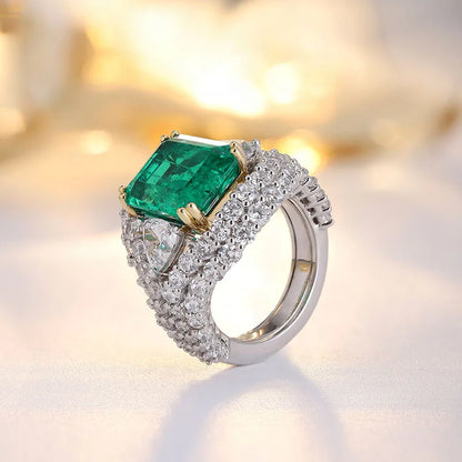 MUSHAN Custom Jewelry 925 Sterling Silver Ring Lab Green Ruby Asscher Anniversary Ring for Women 18K Gold Plated Classic Rings
