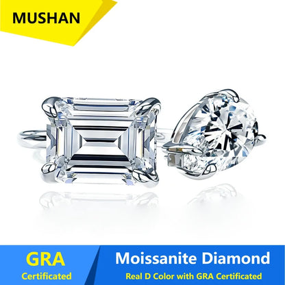 Anillo de mujer MUSHAN Luxury Jewelry en plata de ley 925, diamante de moissanita con certificado GRA, color D, esmeralda, joyería fina