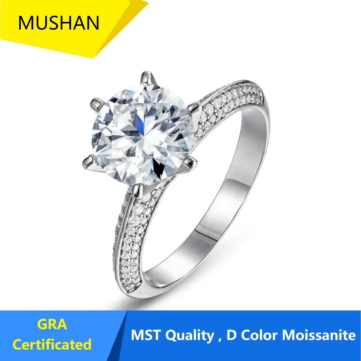 Bague de mariage en argent sterling 925 MUHAN Luxury Jewelry pour femme, diamant moissanite couleur D avec certificat GRA, bijou raffiné