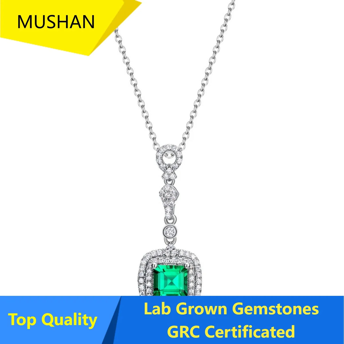 MUSHAN Luxury Jewelry 925 Sterling Silver Chain Pendant Necklace Lab Grown Emerald Ruby Gemstones Necklaces Pendants GRC Jewelry