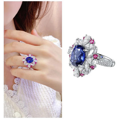 MUSHAN Custom Jewelry 925 Sterling Silver Ring Lab Blue Emerald Marquise Anniversary Ring for Women 18K Gold Plated Estate Ring