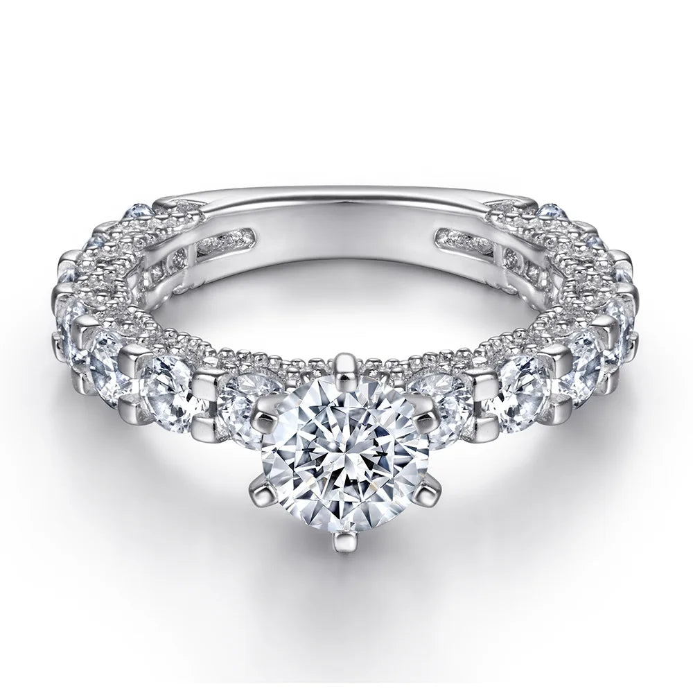 MuShan Jewelry 925 Sterling Silver Timeless Rings Bands Ring 5A Cubic Zirconia Rings Bands Engagement Anniversary  Women Gift