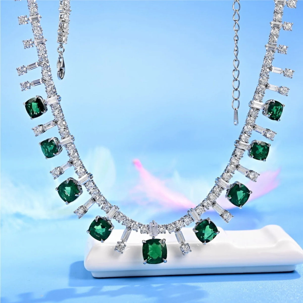 MUSHAN Luxury Jewelry 925 Sterling Silver Chain Pendant Necklace Lab Grown Emerald Ruby Gemstones Necklaces Pendants GRC Jewelry