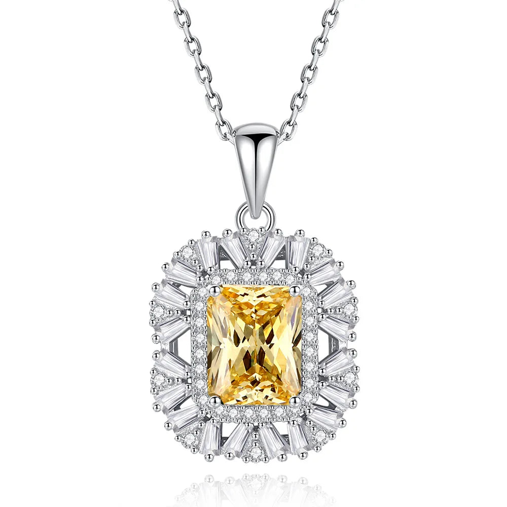 MUSHAN Luxury Jewelry S925 Sterling Silver Yellow Diamond Sugar Cube Jewelry Pendant Necklace Female Ice Flower Cut High Carbon