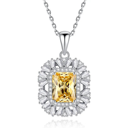 MUSHAN Luxury Jewelry S925 Sterling Silver Yellow Diamond Sugar Cube Jewelry Pendant Necklace Female Ice Flower Cut High Carbon