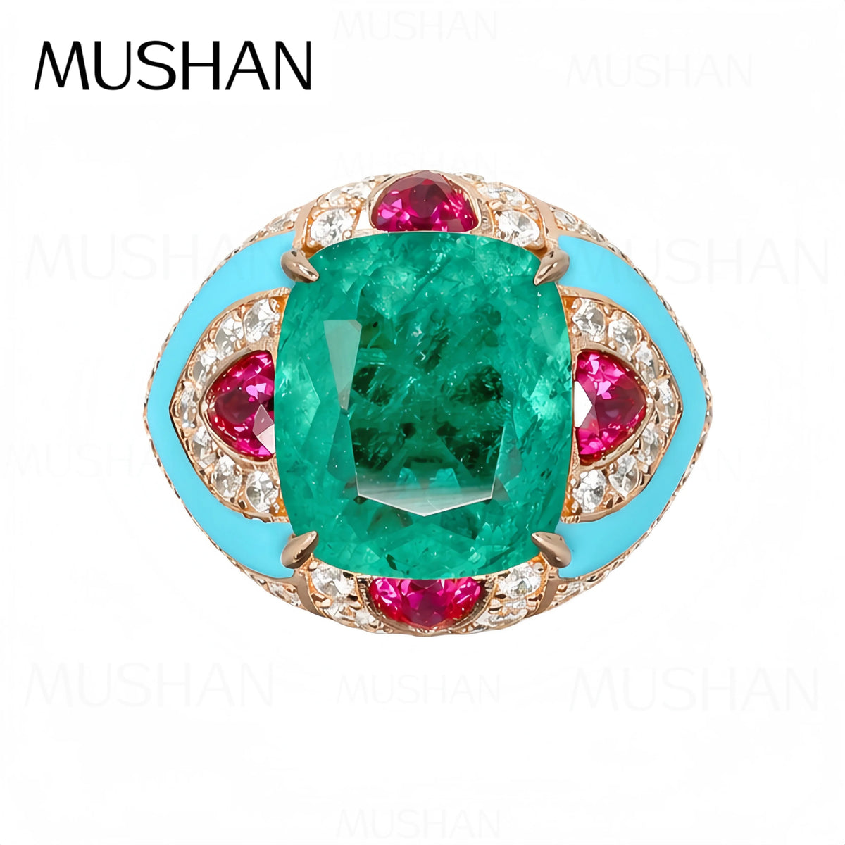 MuShan Jewelry 925 Sterling Silver Ring 9.5ct 11.5g Lab Grown Ruby Emerald Gemstones Rings Band S925 Pure Silver Luxury Jewelry