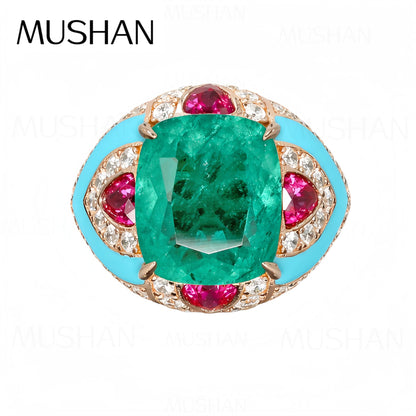 MuShan Jewelry 925 Sterling Silver Ring 9.5ct 11.5g Lab Grown Ruby Emerald Gemstones Rings Band S925 Pure Silver Luxury Jewelry