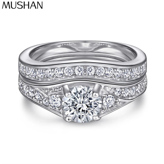 MuShan Luxury Jewelry 925 Sterling Silver Ring Zircon 7A Cushion Daytime for Wife 18K Real Gold Plated Fine Jewelry Rings