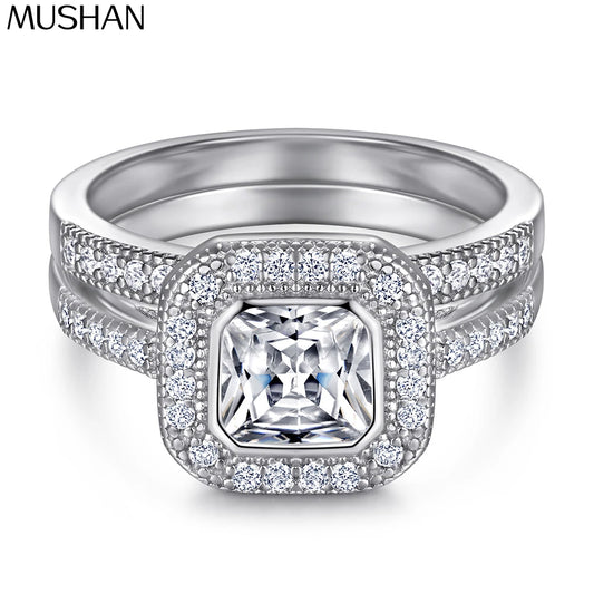 MuShan Jewelry 925 Sterling Silver Rings Bands Engagement Ring 7A Cubic Zirconia Rings Bands Anniversary Rings Bands  Women Gift