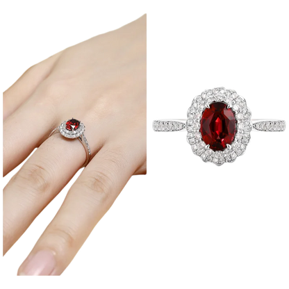 MUSHAN Custom Jewelry 925 Sterling Silver Ring Lab Red Emerald Heart Romantic Gift for Women 18K Gold Plated Anniversary Rings