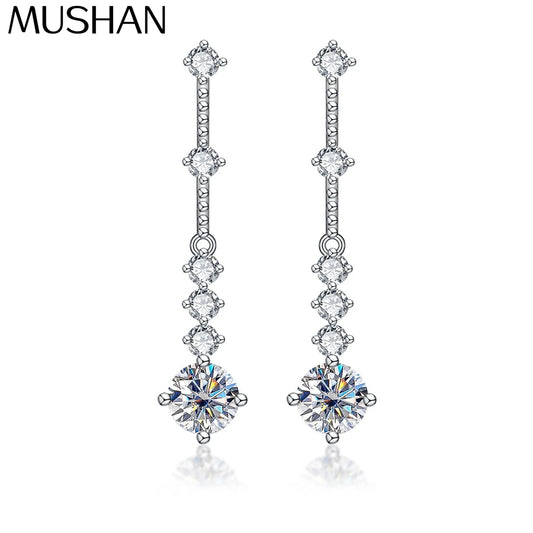 MuShan Designer Jewelry 925 Sterling Silver Ear Line Moissanite Party Platinum Plated for Girlfriend MST Patent Earrings