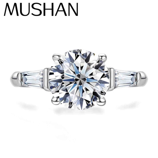 MuShan Luxury Jewelry 925 Sterling Silver Ring Round Moissanite Handmade Ring for Ladies 18K Gold Plated MST Patent Jewellery