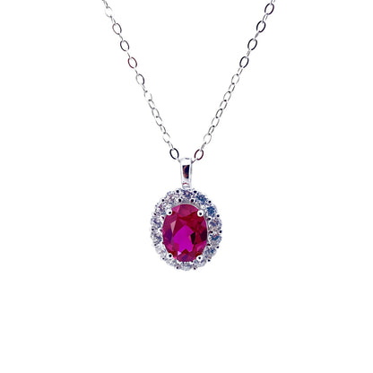 MuShan Jewelry 925 Sterling Silver Necklace Lab Grown Ruby Cushion Evening Wear for Women 18K Gold Plated Anniversary Necklace