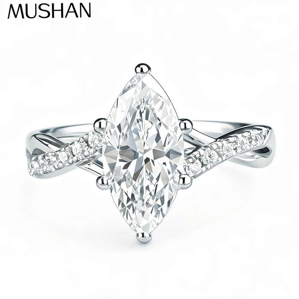 MuShan Designer Jewelry 925 Sterling Silver Ring D Color Moissanite Promise Ring for Women 18K Real Gold Plated MST Patent Rings