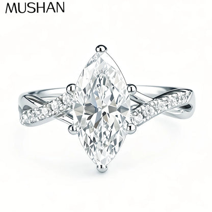 MuShan Designer Jewelry 925 Sterling Silver Ring D Color Moissanite Promise Ring for Women 18K Real Gold Plated MST Patent Rings