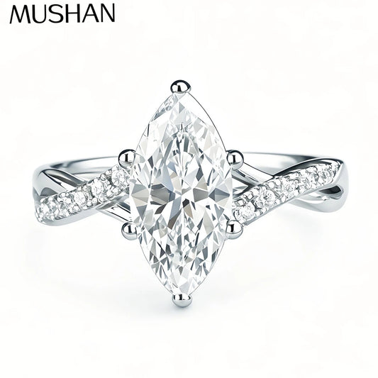 MuShan Designer Jewelry 925 Sterling Silver Ring D Color Moissanite Promise Ring for Women 18K Real Gold Plated MST Patent Rings
