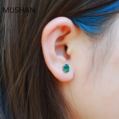 MUSHAN Luxury Jewelry S 925 Sterling Silver Stud Earrings Women GRC Certificated Lab Grown Emerald Earrings Stud Ear Pin Jewelry