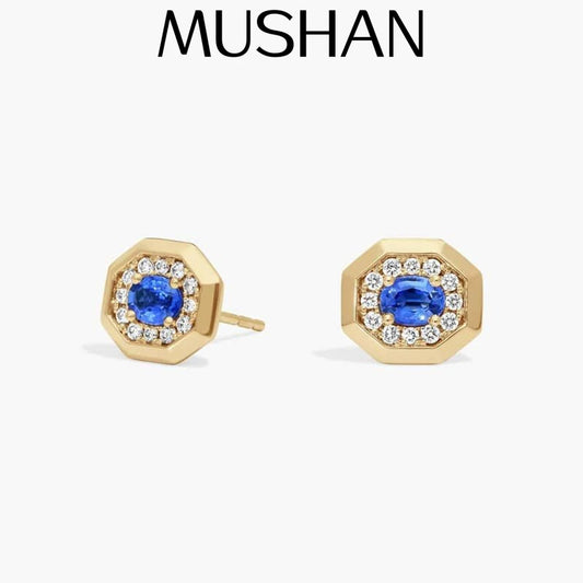 MUSHAN Joyería personalizada Pendientes de plata de ley 925 con rubí azul creado de laboratorio ovalado, regalo de novia para mujer, pendientes de aniversario chapados en oro de 18 quilates