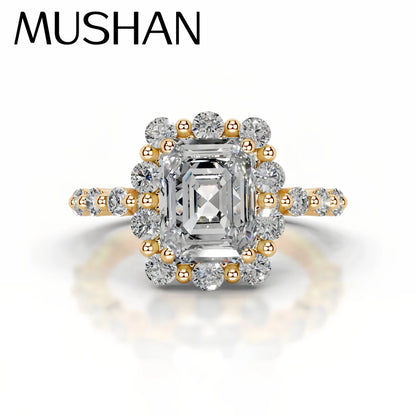 Anillo de plata de ley 925 de la marca MuShan, anillo de moissanita VVS para novia, chapado en oro de 18 quilates, joyería con patente MST
