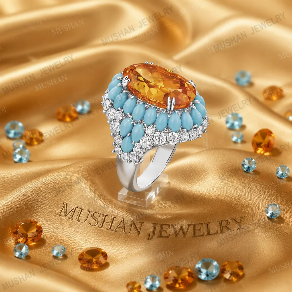 MuShan Jewelry Manufacturer 925 Sterling Silver Rings Band for Women Luxury HCD Gemstones s925 Silver Ring Jewelry Accessories