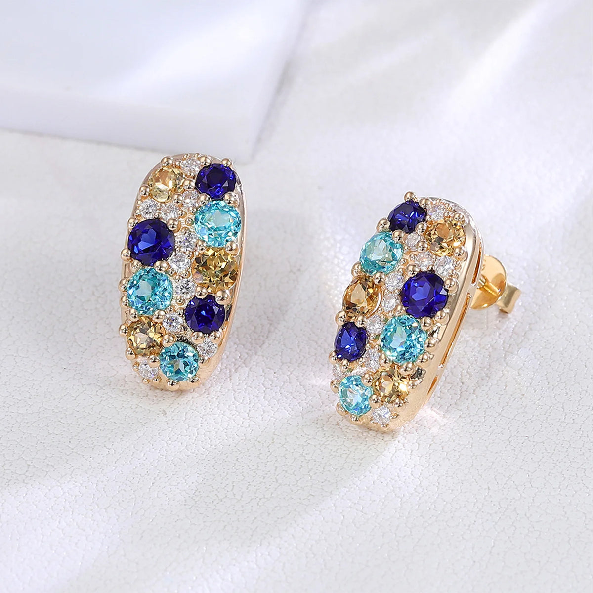 MUSHAN Custom Jewelry 10k 14k 18k Gold 925 Silver Stud Earrings Women Lab Grown Gemstones Sapphire Earrings Ear Pin Jewelry
