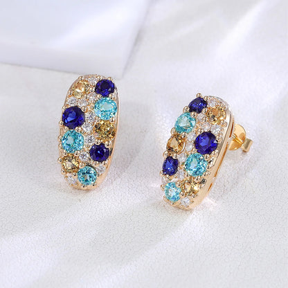 MUSHAN Custom Jewelry 10k 14k 18k Gold 925 Silver Stud Earrings Women Lab Grown Gemstones Sapphire Earrings Ear Pin Jewelry
